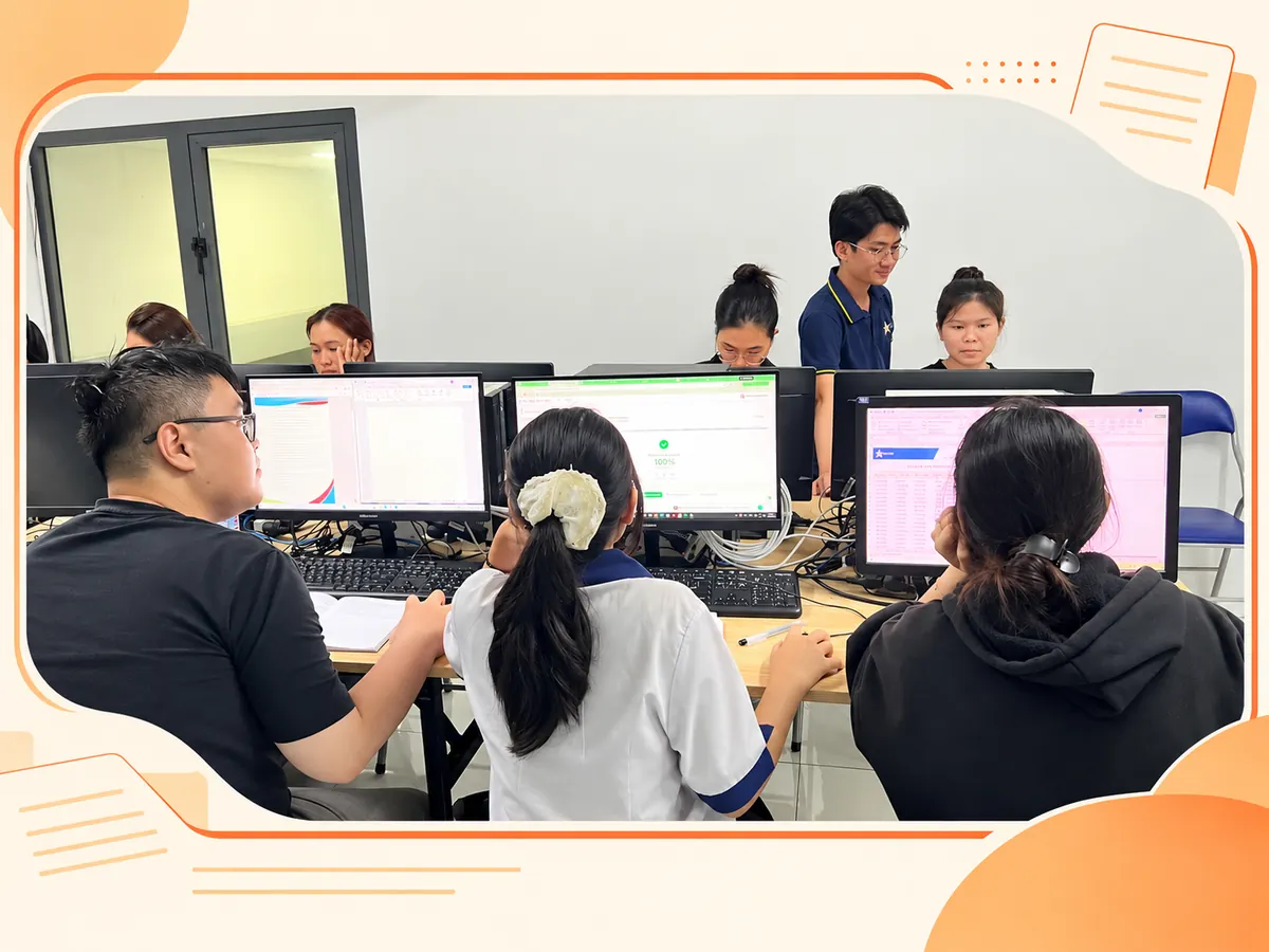 Ảnh minh họa thiết kế từ lớp tin học thực tế do chủ website cung cấp, dùng cho nội dung Xây mạch PowerPoint từ ba câu hỏi của người nghe.